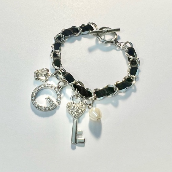 Guess Rhinestone Charm Link Bracelet with Black Band - Picture 3 of 7